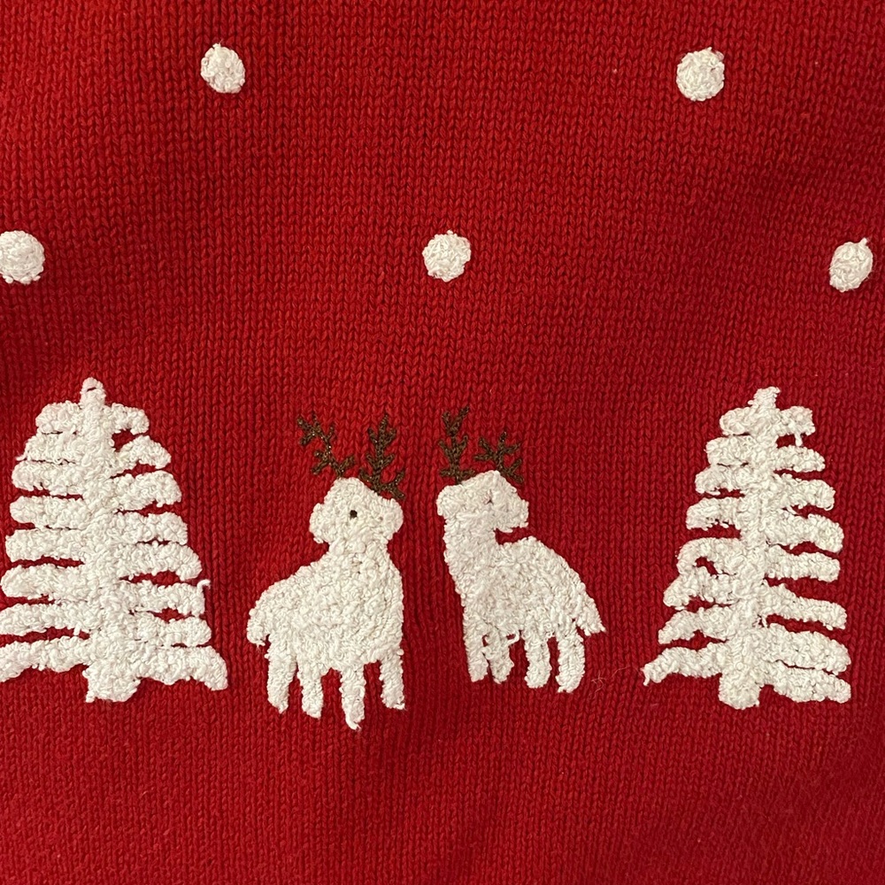 Rare vintage Claiborne Christmas sweater. Vibrant  red. 100% cotton warm & cozy - Picture 3 of 8